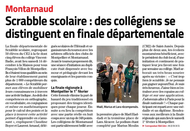 Article du midi libre paru dans l'édition de Montpellier (Commune de Montarnaud)